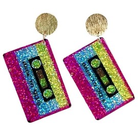 80s Neon Earrings for Women Colorful Cassette Tape Acrylic Drop Earrings Retro Glitter Radio Dangle Earrings for 80's Outfit Party Accessories﻿-Style 3