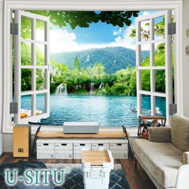 U-SITU Tapestry Temporary Window Outdoor Scenery Blue Sea Beach Fireworks Mt. Fuji Cherry Blossoms in Full Bloom Autumn Leaves Flower Field Forest Veranda Natural Landscape Stylish Multifunctional