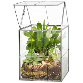 Deco Glass Geometric DIY Terrarium for Succulent & Air Plant- Hinged Roof Shaped for Indoor Gardening Decor- Create your own Flower, Fern, Moss Centerpiece (Large 5"x6"x11") - Holiday and Wedding Gift