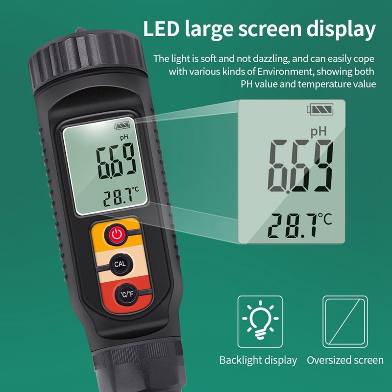 Fowecry Plastic Digital Food PH Meter 0.00-14.00 PH Temp Acidity