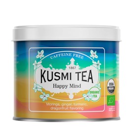 Kusmi Tea - Happy Mind - Organic Herbal Tea with Dragon Fruit, Turmeric, Apple, Chili Pepper, Moringa, Lemon & Ginger - Caffeine Free - Loose Leaf Tea - Tin Box of 3.5 oz - Quantity for about 50 cups