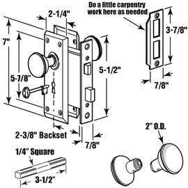 Antique Interior Door Knobs Mortise Lock Set with Skeleton Key Locks, Vintage Door Hardware Parts Fit 1-3/8" -1-3/4" Thick Doors, 2-3/8" Backset, Reversible Latch, Matte Black, 4 Pack