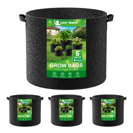Land Guard 4-Pack Fabric Grow Bags 5 Gallon, Thickened Nonwoven Garden Pots, Growing Bags with Handles, Black