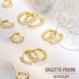 Bagutta Pavone 5 Pairs Cubic Zirconia Huggie Hoop Earring for Women 925 Sterling Silver Small Hoop Earrings 18K Gold Plated Hypoallergenic Small Huggie Hoop Earrings Set for Women 8/10/12/14/16mm