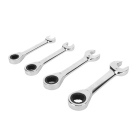 Ausla 4-teiliges Kurzes Ratschenschlüssel-Set, 72 Zähne, 8 Mm, 9 Mm, 11 Mm, 12 Mm, Kombi-Ratschenschlüssel-Set, 5° Arbeits-Schwenkbogen-Maulschlüssel, Ringschlüssel-Werkzeug für