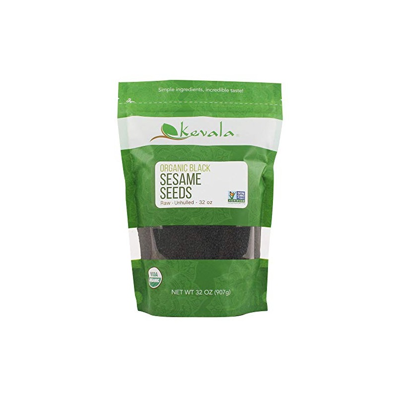 Kevala Organic Black Raw and Unhulled Sesame Seeds, 2 Pound