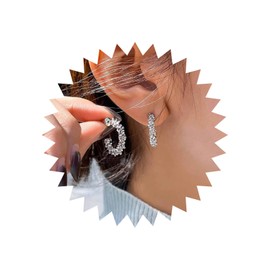 Yheakne Boho Silver Circle Hoop Earrings Chunky Open Circle Earrings C Shape Stud Earrings Vintage Textured Circle drop Earrings Jewelry for Women and Girls