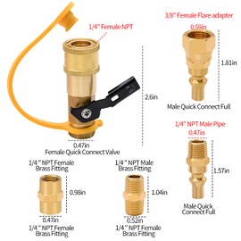 7pcs Propane Quick Connect Fittings,1/4" RV Propane Quick Connect Fittings Adapter with 3/8" Flare x 1/4" NPT Male Pipe Half-Union Fitting 1/4" Male NPT 1/4" Female NPT (7 Pieces)