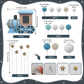 18PCS Train Cake Toppers Balls Cake Decorations with Star Cake Toppers for Boy Girl Baby Shower Train Theme Birthday Party Decorations (Blue)