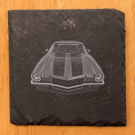 Rev Up Your Style: 1971 Chevy Camaro Laser-Etched Coasters - Square Slate - set of 4