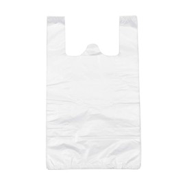 T-Shirt Carry-Out Bags Plastic Grocery Bags White Sturdy Handled Merchadise Bags,Standard Supermarket Size, 12 x 20 inch (100Pcs)