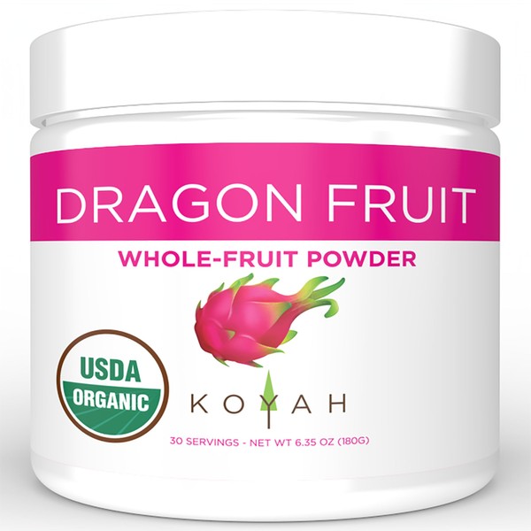 KOYAH - Organic Freeze-Dried Pink Dragon Fruit Powder (1 Scoop = 1/4 Cup Fresh): 30 Servings (Often Called Pitaya), 180 g (6.35 oz)