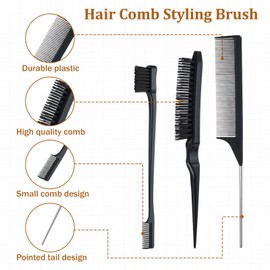 Bewudy 5 Pcs Slick Back Hair Brush Set, Bristle Brush Edge Control Teasing Comb, Rat Tail Combs for Woman Girl Smooth Hair Flyaways Styling