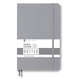 Minimalism Art, Premium Hard Cover Notebook Journal, Medium Size, A5 5.8" x 8.3", 186 Numbered Pages, Gusseted Pocket, Ribbon Bookmark, Extra Thick Ink-Proof Paper 120gsm (Dotted, Gray)