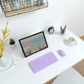 Mini Computer Wireless Keyboard and Mouse Combo, UBOTIE Colorful Compact Silent Linear Switch Round Keycaps TKL Keyboards with Optical Mouse for Travel Business(Purple)
