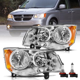 Aosky Headlight Assembly Fits for 2011-2020 Dodge Grand Caravan / 2008-2016 Chrysler Town and Country OE Replacement Headlamp Chrome with Bulbs