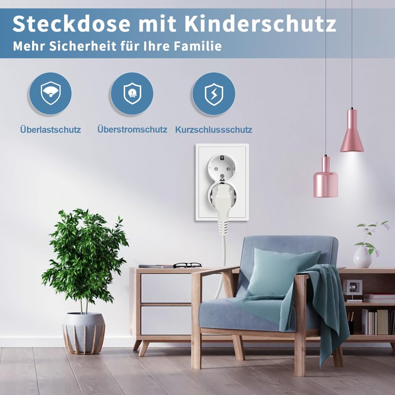 CNBINGO Double Socket Flush-Mounted White Double Socket Wall Socket with