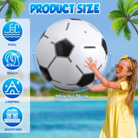 Sosation 4 Pcs Giant Inflatable Beach Ball 30inch Large Inflatable Baseball Soccer Basketball Football 2.5ft Inflatable Sport Ball for Summer Pool Beach Outdoor Sports Themed Party(Soccer Style)