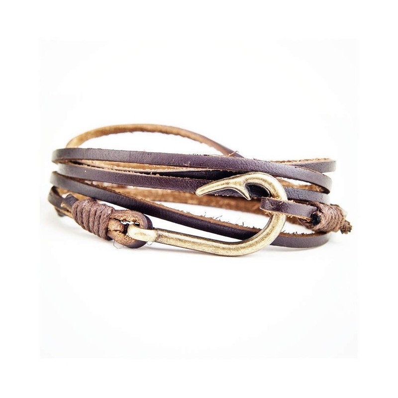 Caiyao Fish Hook Leather Wrap Braided Bracelet Multi-layer Handwork Punk