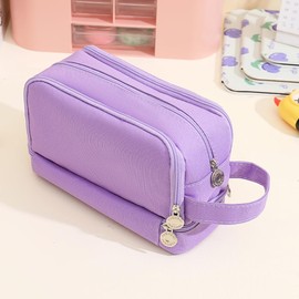 Large Capacity Pencil Case Adult, Office College School Portable Handle Cute Pencil Case with Zipper, Aesthetic Study Pencil Pouch Stationery Organizer for Back to School Teen Men Women (Purple)