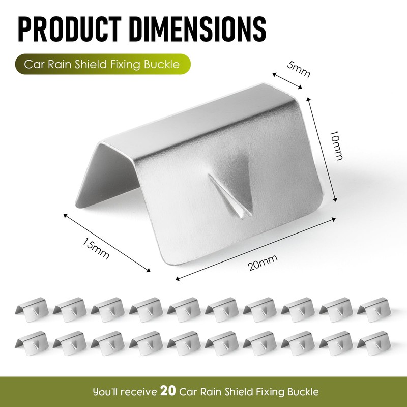 20 Pcs Automotive Wind Deflector Clips Stainless Steel Wind Rain