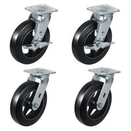 NINOSO 8" Caster Wheels, Heavy Duty Set of 4 Swivel Casters Load Capacity 4400lbs, No Noise Rubber Wheel on Cast Iron (2 Brake & 2 Swivel)