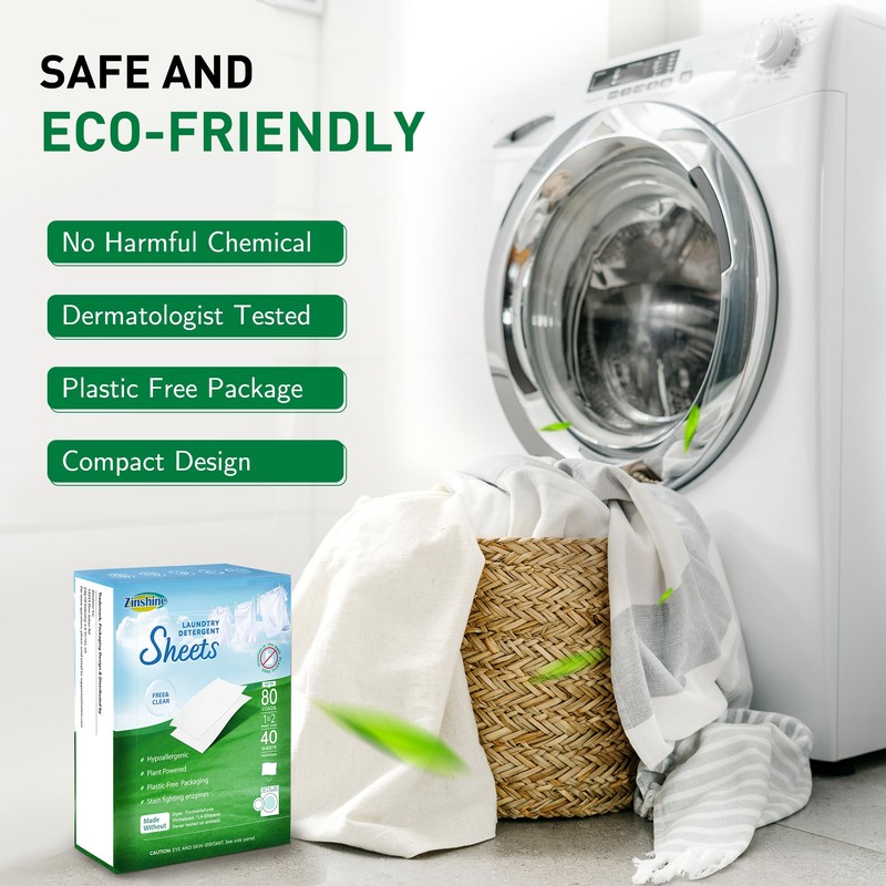 Zinshine Eco-friendly Laundry Detergent Sheets (80 sheets 160 loads) -