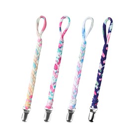 Kapihouse Pacifier Clips for Boys and Girls, Baby Holder Leash, Teething Toy or Soothie by Hand-Made Braided(4 Pack, Color E) …