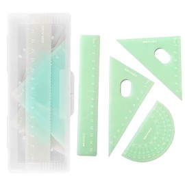 Jelly Color, 4-Piece Set, Triangle Ruler, Semicircle Protractor, Drawing Tool, Geometric Ruler Set, Green, Linear Ruler, Protractor, Elementary School, Student Ruler Set, Protractor, Teacher