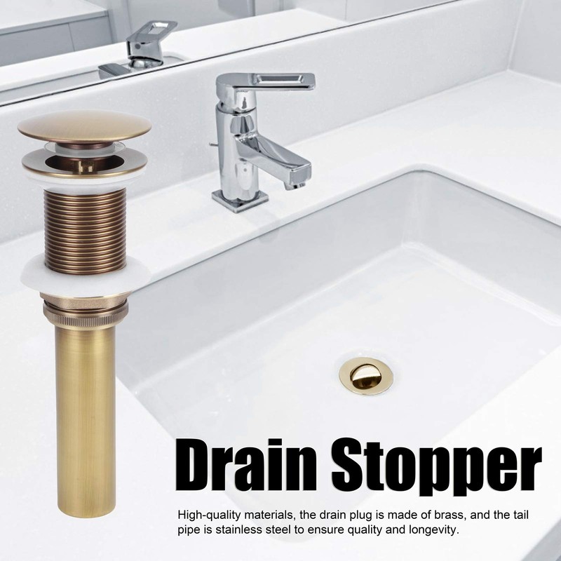 Popup Drain Stopper, Brass Bathroom Sink Drain Stopper, Antique Color