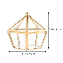 NUOBESTY - Caja de recuerdo de vidrio dorado con forma de pirámide, organizador de joyas de vidrio clásico, caja decorativa con tapa de cambiador, para almacenamiento, anillos, pulsera, decoración de boda