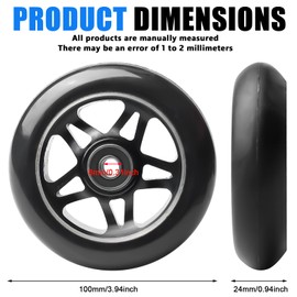 Pack of 2 Stunt Scooter Wheels, 100 x 24 mm Replacement Wheels for Stunt Scooters, with Abec-11 Bearing Aluminium Spoke Core, Scooter Wheels Compatible with Most Stunt Scooters and Kick Scooters