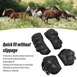 Horse Front Hind Leg Boots, Horse Leg Protector with Shock Absorption, Breathable Open Front PU Shell and Neoprene Lining, for Jumping, Show Riding (Large 26 X 17.7 X 25.6in)