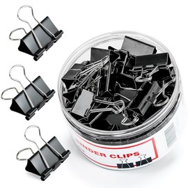 Clips para carpeta, 48 clips medianos para carpeta, clip negro Kalerr mediano, clip de oficina de 1.25 pulgadas con contenedor, suministros de...     