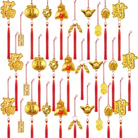 YVAINE 30 Pcs Chinese New Year Pendant Decoration Year of The Horse Lucky Charm Decorative Spring Festival Gold Hanging Tassel Ornaments Home Health Wealth Success Lucky Decor for 2026 Lunar New Years
