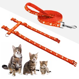 Cat Harness and Leash Set Gold Moons Soft Nylon Escape Proof Adjustable for Kittens Small Animals Glow in The Dark(Orange)
