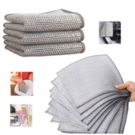 Wire Dishwashing Rags,Multipurpose Non Scratch Wire Dishwashing Rags for Wet and Dry,Reusable Microfiber Cleaning Cloths for Cleaning Kitchen Pots Grills Stoves(12PCS)