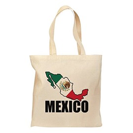 TOOLOUD Mexico Outline - Mexican Flag - Mexico Text Grocery Tote Bag - Natural