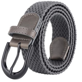 Mile High Life | Braided Stretch Elastic Belts | Pin Oval Solid Black Belt Buckle | PU Loop End Tip Men/Women/Junior(Dark Gray Z, Large)
