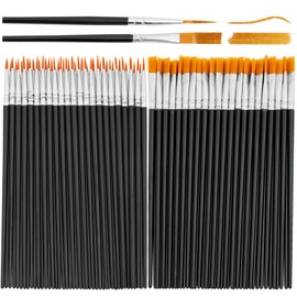 DLUSZERT 100PCS Small Paint Brushes for Craft, Black Paintbrushes with Flat and Round Brushes, Paintbrushes Set for Miniature Detail Painting Acrylic Watercolor Oil Painting Crafting