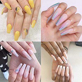 Pack of 500 Acrylic Artificial Nail Tips, False Nails, Natural Nail Tips with Clear Box, Transparent Art Fake Nails Tips, Fake Coffin Nail Tips for Women