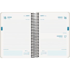 Q Kalon - School Planner 2025 2026 - Day per Page, A6 Size (12x17 cm), Spanish and English, September to June, Spiral Binding, Flexible Cover with Protective Plastic - Garden
