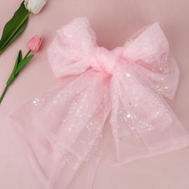 Tulle Fabric 155 x 100 cm Tulle Sold by the Metre Glittering Fabric Mesh Glitter Yarn Tulle Decorative Fabrics Glitter Tulle Lace Fabric for DIY Clothing Wedding Dress Photography Background (Pink)