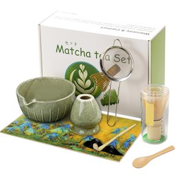 XPJBKC Matcha Whisk Set, 8PCS Matcha Tea Kit, Reusable Matcha Whisk and Bowl, Matcha Whisk Holder, Matcha Powder Strainer, Matcha Tea Set Gift for Beginners and Enthusiasts (Pumpkin Base)