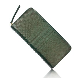 MGsable Women's Long Wallet, Garcon, Pearl Color, Snakeskin Leather, Leather, Large Capacity, Coin Through, Coin Purse, Wide Opening, Prevents Skimming, Gift, green