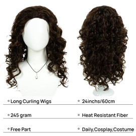 STfantasy Long Brown Mens Wig – Curly Wig for Men, Heat Resistant Fiber, Natural Looking, Party Essential & Cosplay Accessory