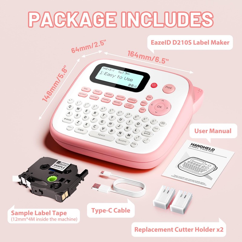 EazeID Pink Label Maker Machine with-Tape, Kids Label Maker Waterproof-Labels,