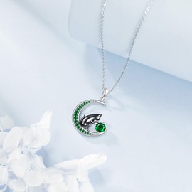 HKPATOP Black Cat Necklace Sterling Silver May Birthstone Necklace Cat Jewelry for Women