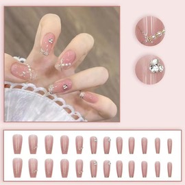 [ALLEVG] Nail Tips, 24 Pieces, Medium 3D, Autumn and Winter, Popular Japanese Style, Cute, Simple, Stylish, Coming of Age Ceremonies, School Entrance Ceremonies, Graduation Ceremonies, Weddings,