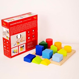 Babe Rock Gradient Blocks Educational Toy, Wooden Shape Sorting Board with Color Recognition Blocks, 18cm/7.1in, for Baby Development